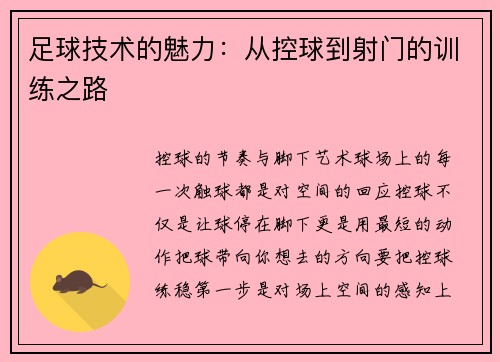 足球技术的魅力：从控球到射门的训练之路