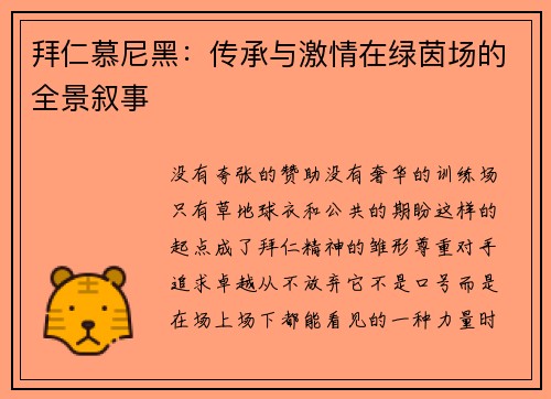 拜仁慕尼黑：传承与激情在绿茵场的全景叙事